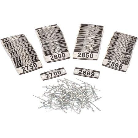 Global Industrial Locker Number Plate Kit, Numbered 2700-2899, 200PK 493411L